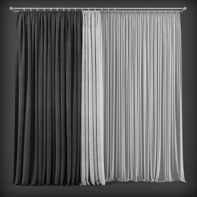 Black And White Curtains With Elegant Drape For Modern Home Decoration 3d model