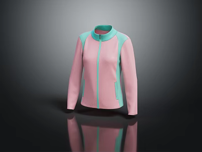 Pink And Turquoise Modern Jacket With Stand Collar And Zipper Design 3d model