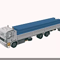 Heavy Duty Flatbed Truck With White Cab Long Blue Cargo Bed And Multiple Wheels