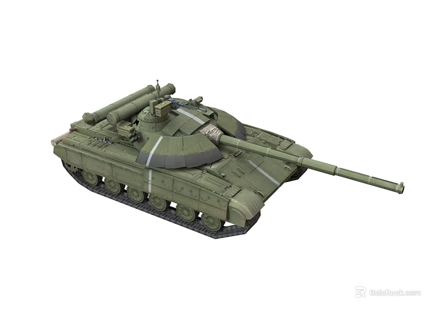 Modern Military Tank with Long Barrel Turret Tracked Chassis and Olive Green Exterior 3d model 