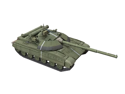Modern Military Tank with Long Barrel Turret Tracked Chassis and Olive Green Exterior 3d model