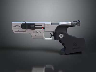 Modern Tactical Pistol With Silver Body Black Grip ASR Logo And Sleek Design 3d model