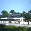 Modern Rustic Boutique Guesthouse Building With White Walls Wooden Roof And Lush Tree Surroundings