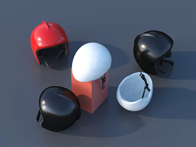Stylish Red Black White Hats Collection On Display Stand With Different Designs 3d model