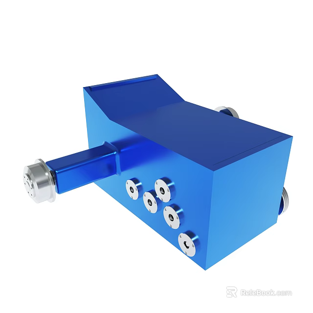 Blue Industrial Metal Mechanical Part With Multiple Bolts And Connector 3d model 
