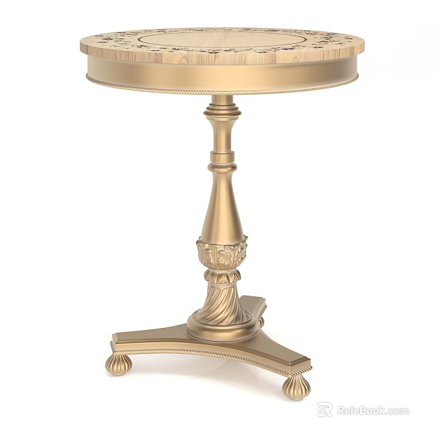 Classical Gold Coffee Table With Carved Decorative Base And Round Tabletop 3d model