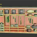 Organized Wooden Closet Interior With Hanging Clothes Storage Boxes And Folded Towels