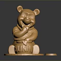 Golden Bear Figurine With Honey Pot Decorative Home Living Accessory