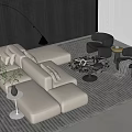 Modern Italian-style Double-sided Sofa Coffee Table Combination Double-sided Sofa Bean Curd Block Sofa Coffee Table Combination Double-sided Sofa Corner Sofa 3d model