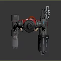 Game Movie Character Cowboy Style Armored Outfit With Red Cape And Large Mechanical Weapons