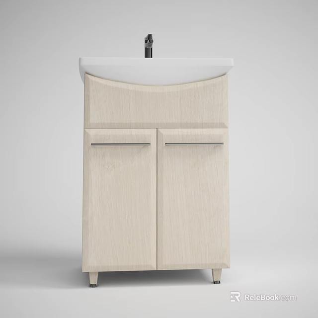Modern Bathroom Vanity With Light Wood Cabinet Double Doors White Countertop And Faucet 3d model 