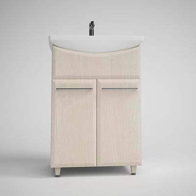 Modern Bathroom Vanity With Light Wood Cabinet Double Doors White Countertop And Faucet 3d model