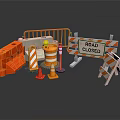 Road Construction Safety Scene With Red Barricades Orange Cones And Closed Signs