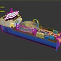 3D Rendered Industrial Ship In Blue And Yellow With Equipment