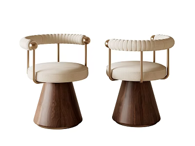 Modern Dining Chairs With Wooden Conical Base Beige Upholstered Seats And Metal Armrests 3d model