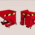 Industrial Red Dump Carts With Wheels And Yellow Black Warning Stripes Design 3d model