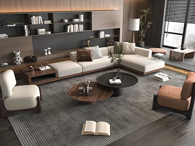 Modern Living Room Sofa And Coffee Table Set With Cushions Wooden Table And Area Rug 3d model