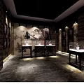 Cultural Center Interior With Stone Brick Walls Display Cabinets And Exhibits