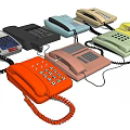 Vintage Telephones In Various Colors And Different Styles With Keypads And Cords
