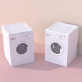 Two White Modern Front Load Washing Machines in Pink and Beige Background