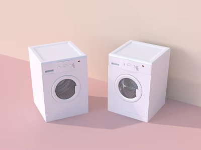 Two White Modern Front Load Washing Machines in Pink and Beige Background 3d model
