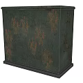 Industrial Green Locker With Rusty Surface Yellow Warning Sign Control Buttons And Ventilation Grilles