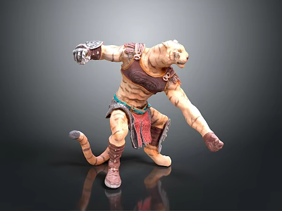 Tiger Humanoid 3D Character Model With Armored Warrior Pose And Clawed Hands Design 3d model