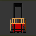 Red Industrial Forklift With Yellow Guardrail Black Mast And Forks On Reflective Surface
