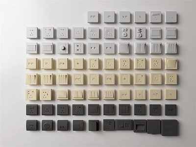 Assorted Color Switch Panels in Different Styles Arranged on 3d model