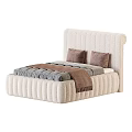 Modern Bed Design With Tufted Headboard Beige Fabric Brown Pillows And Gray Blanket