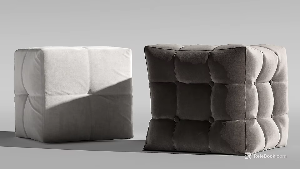 Light And Dark Square Upholstered Ottoman Stools With Tufted Design 3d model 
