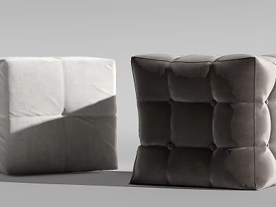 Light And Dark Square Upholstered Ottoman Stools With Tufted Design 3d model