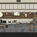 Modern Bar Counter Interior With Coffee Tea Brewing Tools Marble Top And Wooden Stools