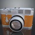 Vintage Retro Camera With Silver Body Wooden Panels And Classic Lens