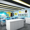 School Cafeteria Interior With Wooden Tables Stools Pendant Lights TV Screen And Windows