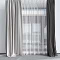 Modern Two Tone Gray Velvet Curtains With Sheer Panels For Window Interior 3d model