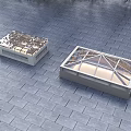 Modern Square Transparent Skylight Structures With Glass Panels On Grey Brick Floor 3d model