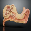 Human Ear Organ 3D Anatomical Model Showing External Middle Inner Structures Cochlea Ossicles 3d model