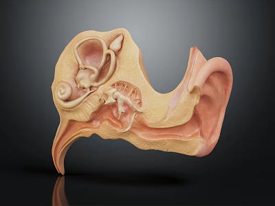 Human Ear Organ 3D Anatomical Model Showing External Middle Inner Structures Cochlea Ossicles 3d model