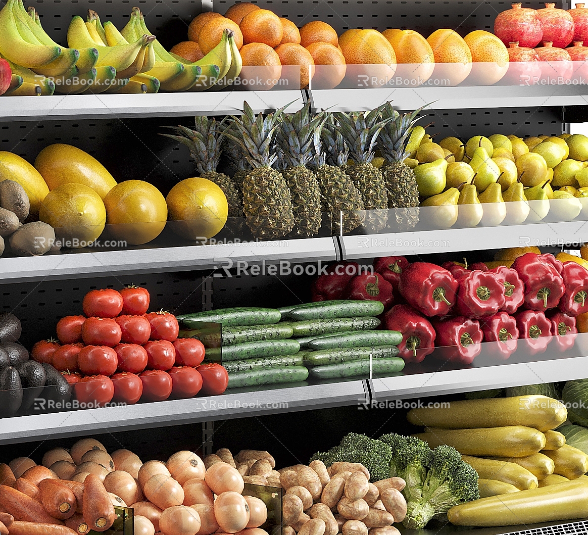 Vegetables and fruits fresh supermarket refrigerated container 3d model