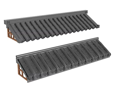 Traditional Roof Components with Neatly Arranged Tiles and Wooden Supports 3d model