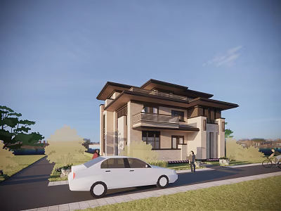 New Chinese style single-family villa 3d model