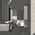 Hotel Bathroom Design with Large Mirror Marble Countertops Bathtub and Natural Light