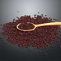 Heap of Fresh Roasted Coffee Beans with Wooden Spoon on Black Surface