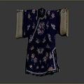 Woman's Traditional Blue Robe With Floral Butterfly Embroidery And Light Colored Cuffs