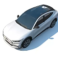 White Electric SUV With Pony Logo Sleek Headlights And Aerodynamic Body Design