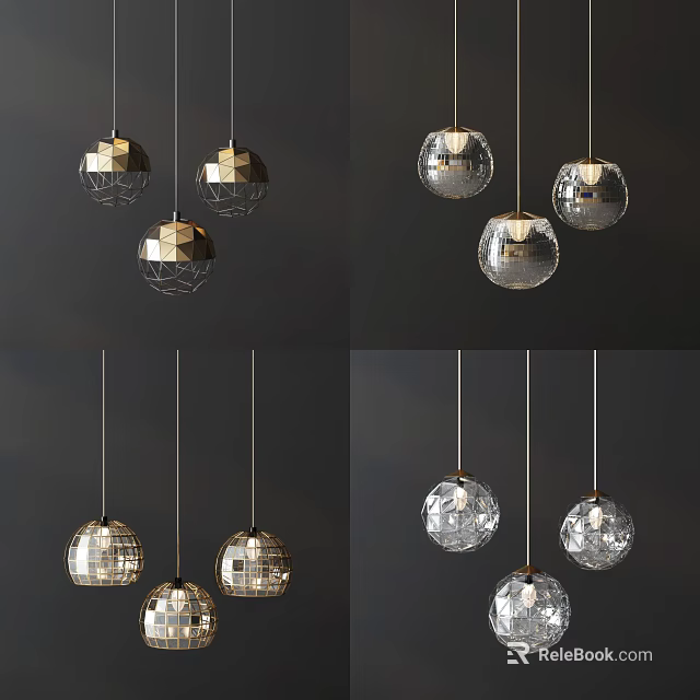 Modern Decorative Pendant Lights With Geometric And Spherical Glass Metallic Designs 3d model 
