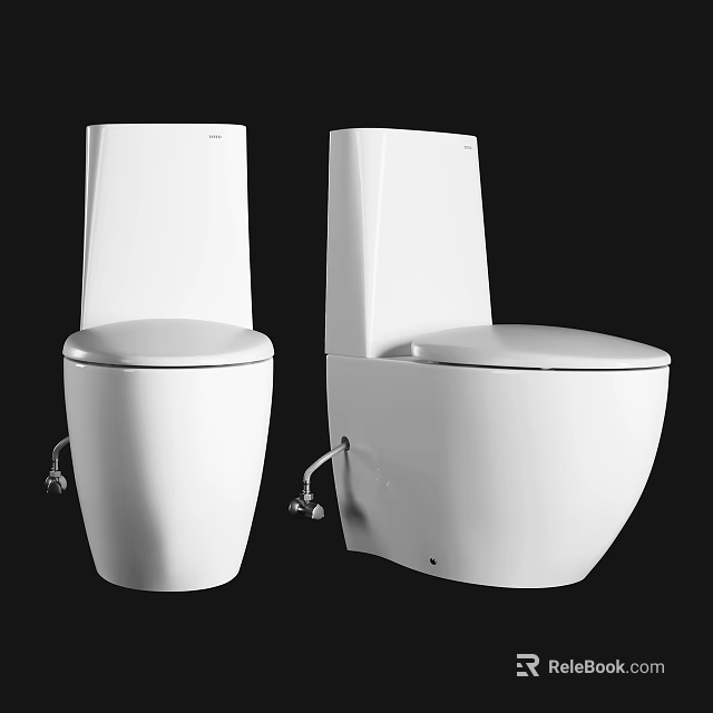 Two Modern White Ceramic Toilets With Sleek Design And Closed Lids 3d model 