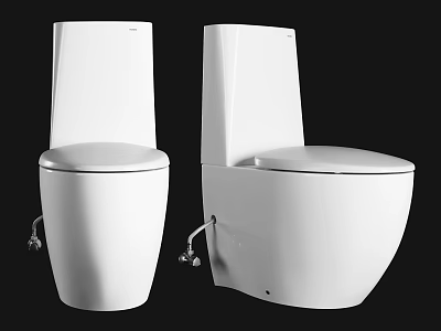 Two Modern White Ceramic Toilets With Sleek Design And Closed Lids 3d model
