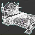 Elegant Black Double Bed With Carved Headboard Decorative Bedposts And Red Bed Runner 3d model